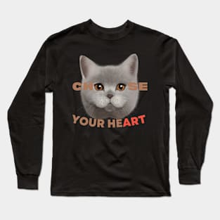 Feline Gaze: Choose Your Heart Long Sleeve T-Shirt